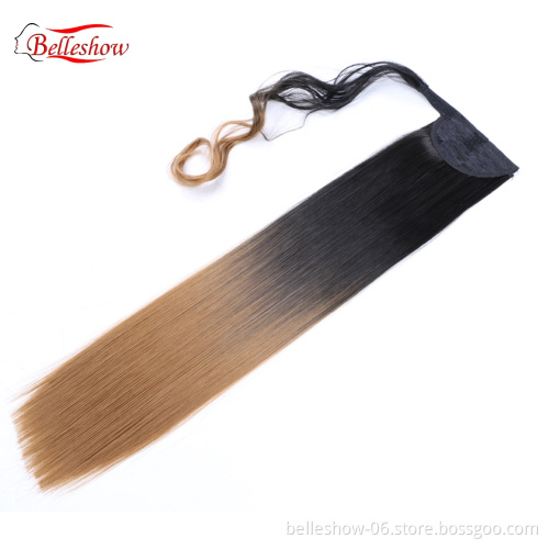 Hot sell Wholesale Available Ombre Mixed Color Straight Synthetic Ponytail Wrap Around Magic Paste Ponytail